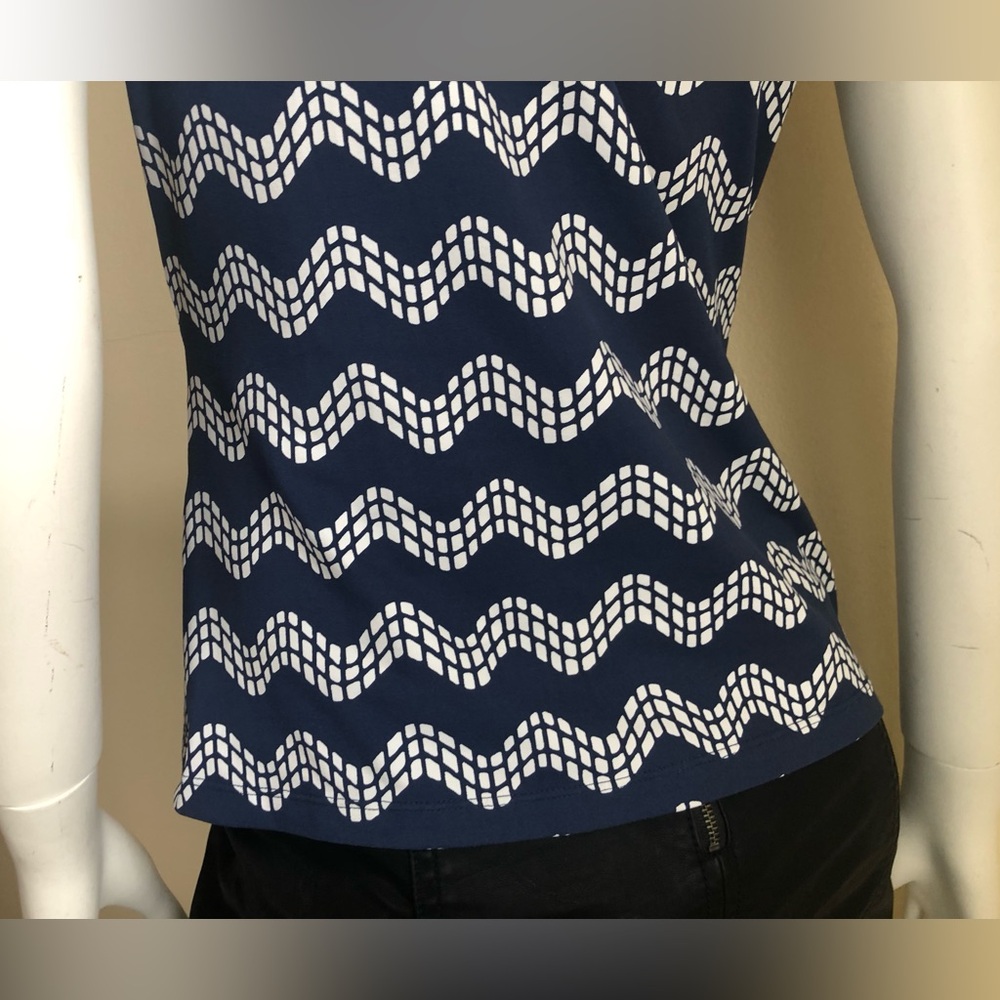 J. McLaughlin sleeveless top in blue and white faux wrap - Picture 9 of 15